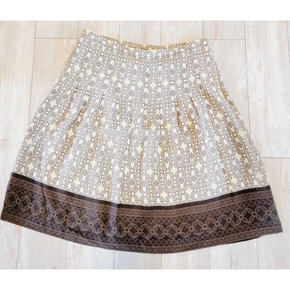 Ann Taylor Loft‎ 8P Petites Skirt Pleated Side Zip Lined Brwn/Tan/Yellow NEW